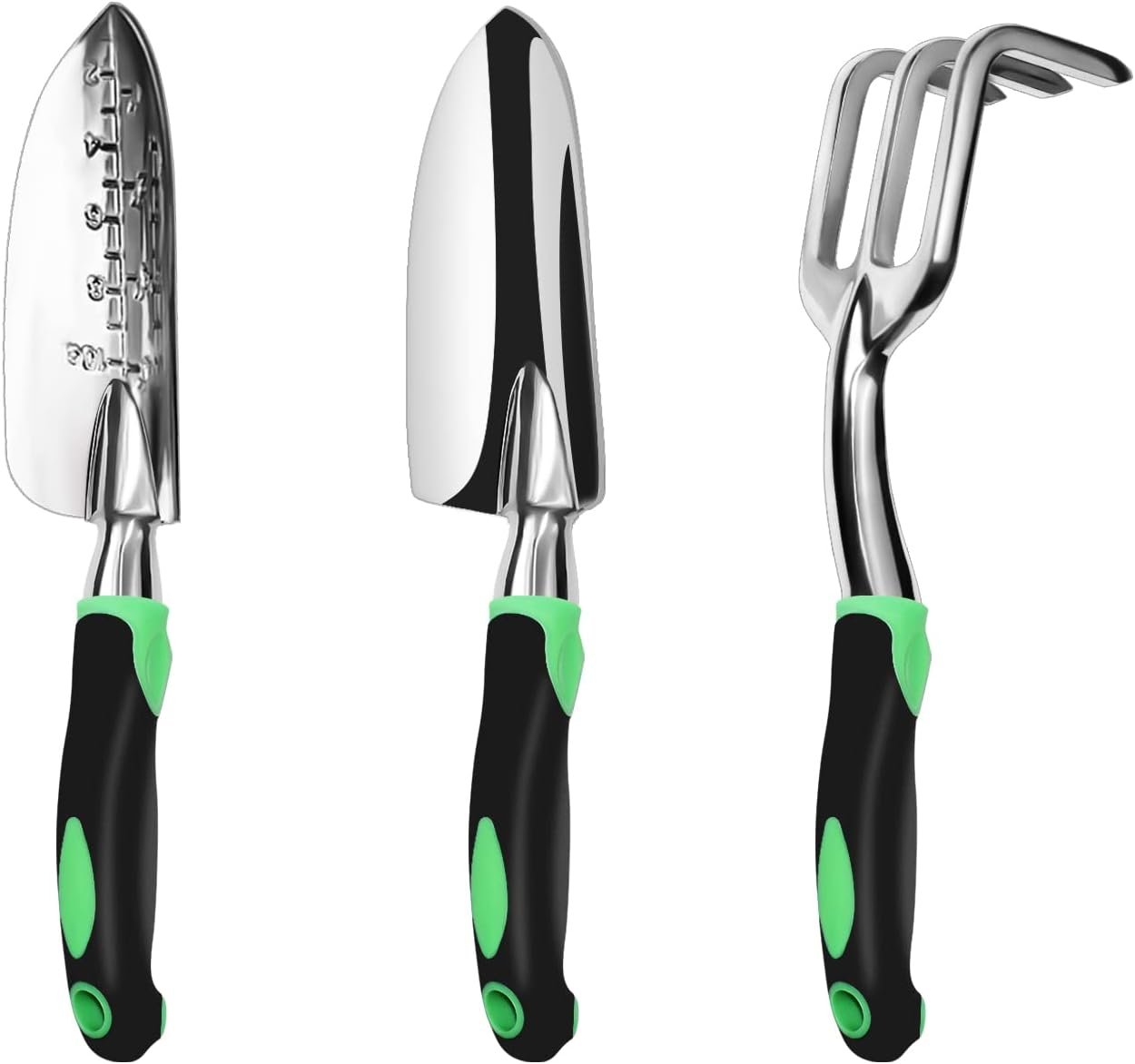 Garden Tool Set,100% Thicker Aluminum Gardening Kit,3 Pack | Includes Hand Trowel, Transplant Trowel and Cultivator Hand Rake,with Soft Rubberized Non-Slip Ergonomic Handle,Garden Gifts