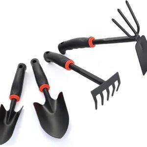 Garden Tool Set, 4 Pieces, Including 2 Shovels &1 Rake &1 Cultivator, Rust-Resistant lron Tools, Rubber Grip Handles