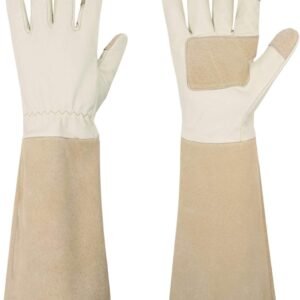 Rose Pruning Gloves for Men Women, Thorn Proof Gardening Gloves | Long Leather Gardening Gloves, Breathable Leather Gauntlet, Best Garden Gifts & Tools for Gardener (Beige, L)
