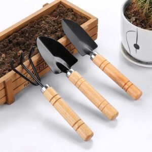 3 Pcs Mini Gardening Tool Set, Shovel, Spade, Rake Kit with Ergonomic Wooden Handles, Ideal for Planting, Weeding and Cultivating, Gardening Plant Tool for Cactus Herbs Indoor Miniature Plants (1 Set)