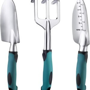 Garden Tools Set, 3 Piece Heavy Duty Gardening Tools Cast Aluminum with Soft Rubberized Non-Slip Handle, Durable Garden Hand Tools Garden Gifts for Men Women