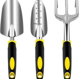 Garden Tool Set, 3 Piece Gardening Tools Includes Garden Trowel, Transplant Trowel and Hand Rake with Non-Slip Ergonomic Handle, Heavy Duty Garden Kit for Planting, Garden Gifts, Yellow