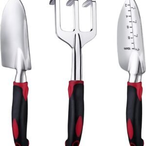 Garden Tool Set, 3 Piece Heavy Duty Garden Trowels Cast-Aluminum Garden Hand Shovels with Non-Slip Rubber Grip, Idea for Transplanting, Weeding, Digging and Planting