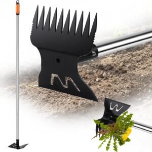Larger Weed Puller Tool with Long Handle, 2-in-1 Heavy Duty Weed Rake & Hoe | 10 Teeth Weeding Rake, 57" Long Handle Garden Hoe, Weed Remover Hoe Garden Tool for Weeding, Manual Weeder for Garden, Patio