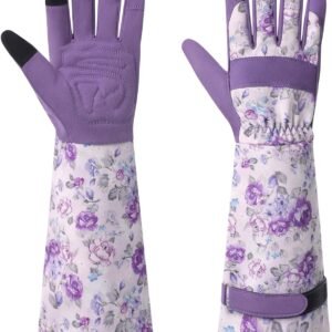 Gardening Gloves for Women, Long Garden Gloves with Grip, Thorn-Proof, Gift | Thorn-Proof Leather Palm, Non-Slip Grip, Adjustable Wrist Strap, Breathable Fabric, Ideal for Planting, Pruning & Weeding