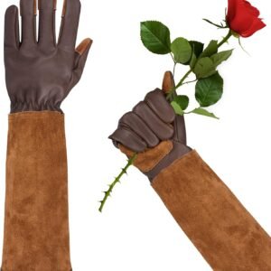 Long Gardening Gloves for Women Thorn Proof,Rose Pruning Cowhide Leather Garden Glove for Cactus, Rose and Blackberry