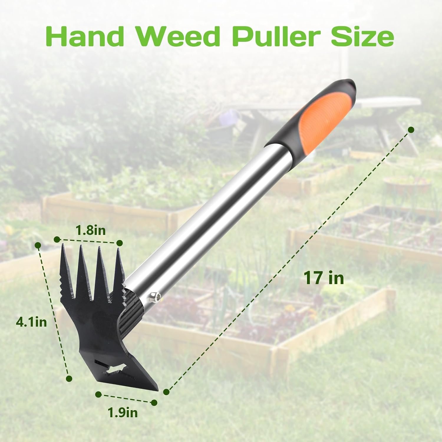 Upgraded Weed Puller, 17" Portable Garden Weed Pulling Tool | 2 in 1 Hoe & 4 Teeth Rake, Heavy Duty Manual Weeder, Durable Weed Remover Gardening Hand Tools for Yard, Lawn, Farm - Image 2
