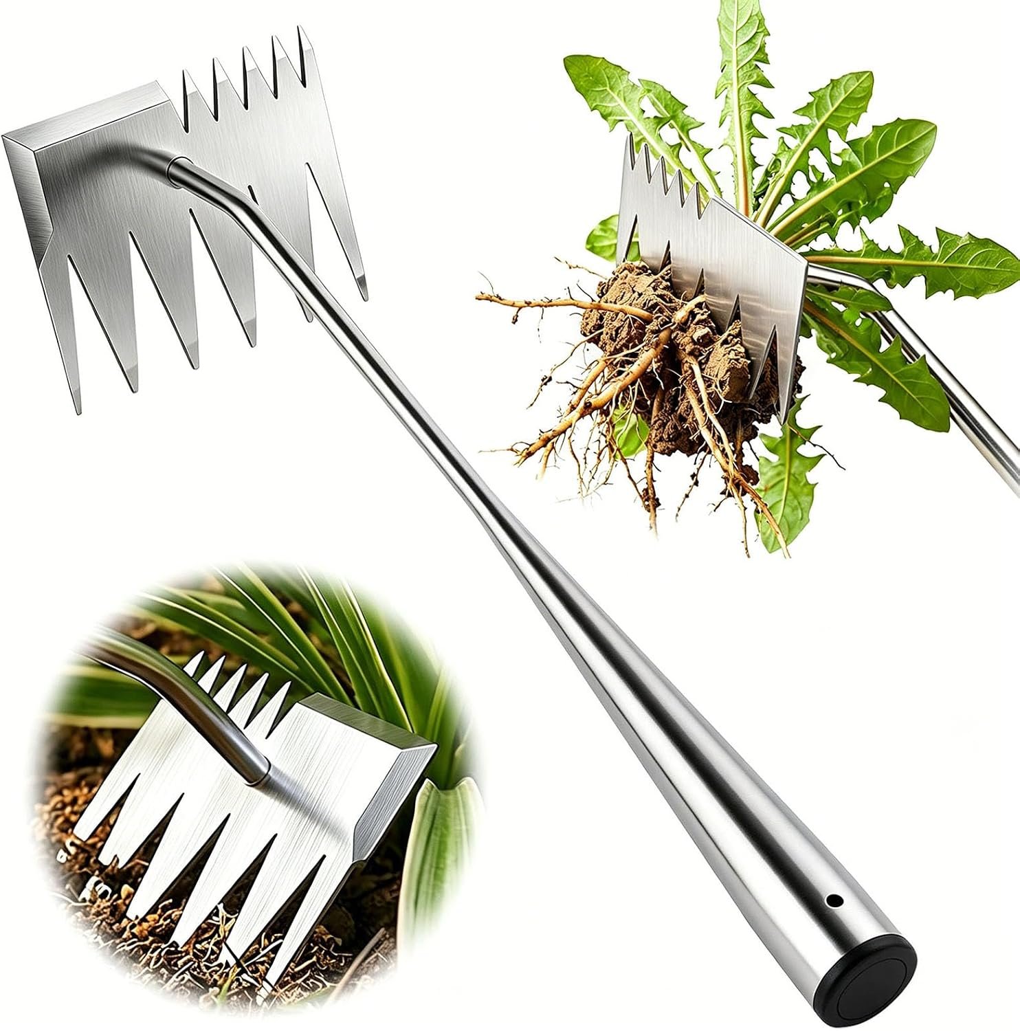 Weed Puller Tool, 2026 Upgraded Portable Manual Weeding Tools Gardening | 6 Teeth Dual Head, Stainless Steel, Durable Build, Hand Weeder Rake, Garden Weed Pulling Tool for Backyard Yard Farm Planting