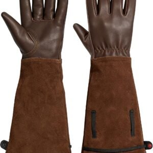 Gardening Gloves Men, Long Elbow Cuff with Adjustable Strap, Sun & Dirt Protection, Cowhide Leather, Breathable & Comfortable Yard Work, Fit Large Hands for Gardeners (Brown, XL)