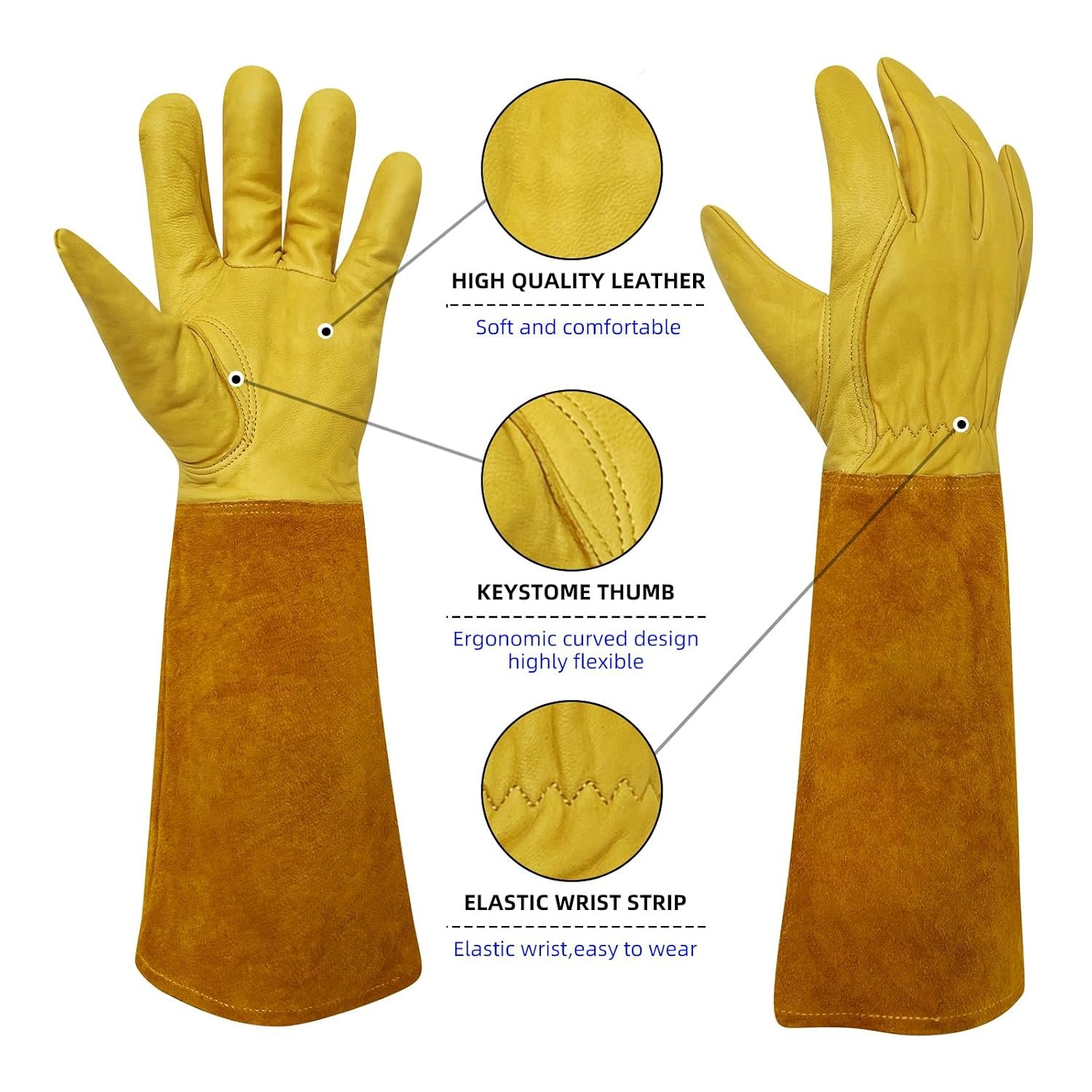 Thorn Proof Gardening Gloves, 100% Cowhide Comfortable Breathable for Rose Pruning, Cactus Handling and Gardening - Image 2