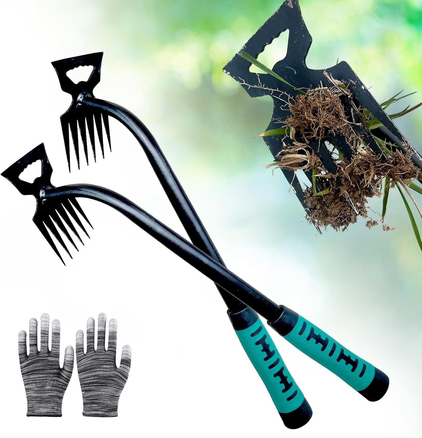 2Pcs Weed Puller Tool- 6 Teeth Manganese Steel Gardening Hand Weeder Tools | Uprooting Weeding Tool, Weed Removal TooL, Dual Purpose, Portable, Non-Slip, Weed Pulling Tool for Yard Garden Lawn Farm