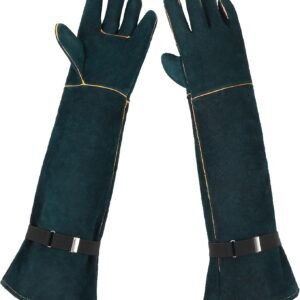 Animal Handling Gloves - 23.6 inch Bite Proof Gloves, Anti Scratch Cowhide Leather for Cat Grooming, Snake Animal Handling
