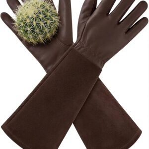 Thorn Proof Gardening Gloves for Women & Men, Long Rose Pruning Gloves with Cowhide Leather Gauntlet & Forearm Protection - Brown (L)