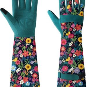 Gardening Gloves for Women, Long Garden Gloves with Grip, Thorn-Proof, Gift | Thorn-Proof Leather Palm, Non-Slip Grip, Adjustable Wrist Strap, Breathable Fabric, Ideal for Planting, Pruning & Weeding