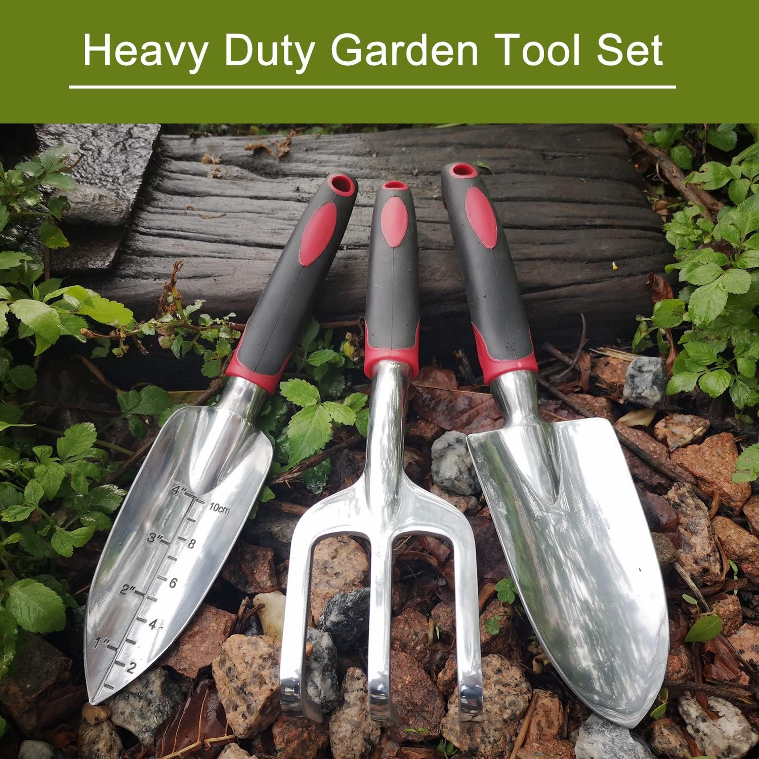 Garden Tool Set, 3 Piece Heavy Duty Garden Trowels Cast-Aluminum Garden Hand Shovels with Non-Slip Rubber Grip, Idea for Transplanting, Weeding, Digging and Planting - Image 2