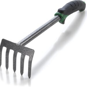 Hand Cultivator Mini Rake - ErgoGrip with Bend Proof Carbon Steel Design - Hand Tool loosens Soil, rips Out Weeds, Hand Tiller Garden Tool - Rust Proof Heavy Duty Tines and Shaft