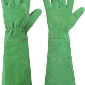 Leather Gardening Gloves, Thorn Proof Long Gauntlet Heavy Duty Garden Gloves, Elbow Length Rose Pruning Weeding Yard Glove (Medium, Green) | Long Leather Gardening Gloves, Breathable Leather Gauntlet, Best Garden Gifts & Tools for Gardener (Green, M)