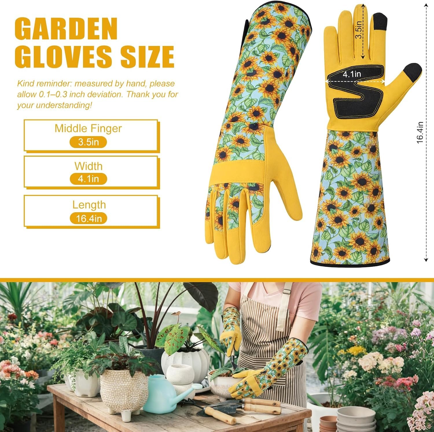 Sunflower Gardening Gloves Thorn Proof for Women Touchscreen Fingertips | Breathable Yard Work Glove - Image 2