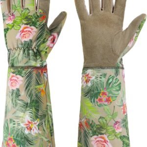 Rose Pruning Gloves for Men Women, Thorn Proof Gardening Gloves | Long Leather Gardening Gloves, Breathable Leather Gauntlet, Best Garden Gifts & Tools for Gardener (Khaki, M)