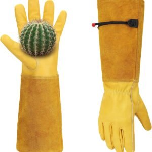 Thorn Proof Gardening Gloves for Women and Men, Breathable Long Sleeve Leather Gloves for Rose and Cactus Pruning, Heavy Duty Adjustable Cuff Garden Work Gloves, Ideal Gardening Gifts